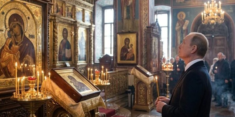 Putin Pasxa bayramini Moskvaning bosh ibodatxonasida kutib oldi